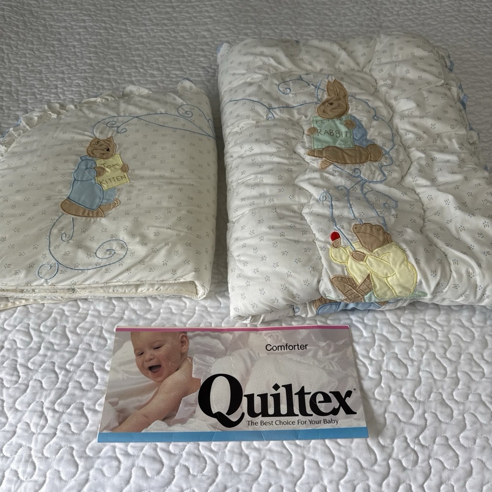 VTG Quiltex Beatrix Potter Peter Rabbit Crib Baby Blanket Comforter & Headboard